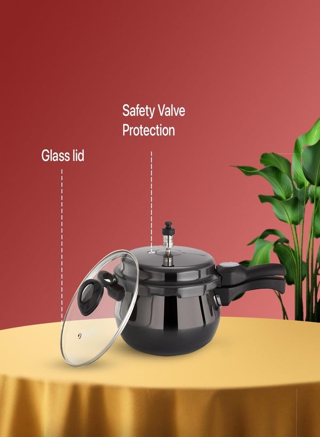 بريمير طنجرة ضغط يدوية من بريمير كوتشينا، لون أسود أنيق، قاعدة صلبة مؤكسدة، سعة 1.5 لتر، مزودة بغطاء زجاجي - طنجرة متينة ومتعددة الاستخدامات لطهي متساوٍ، متوافقة مع مواقد الحث الحراري. - Image 3